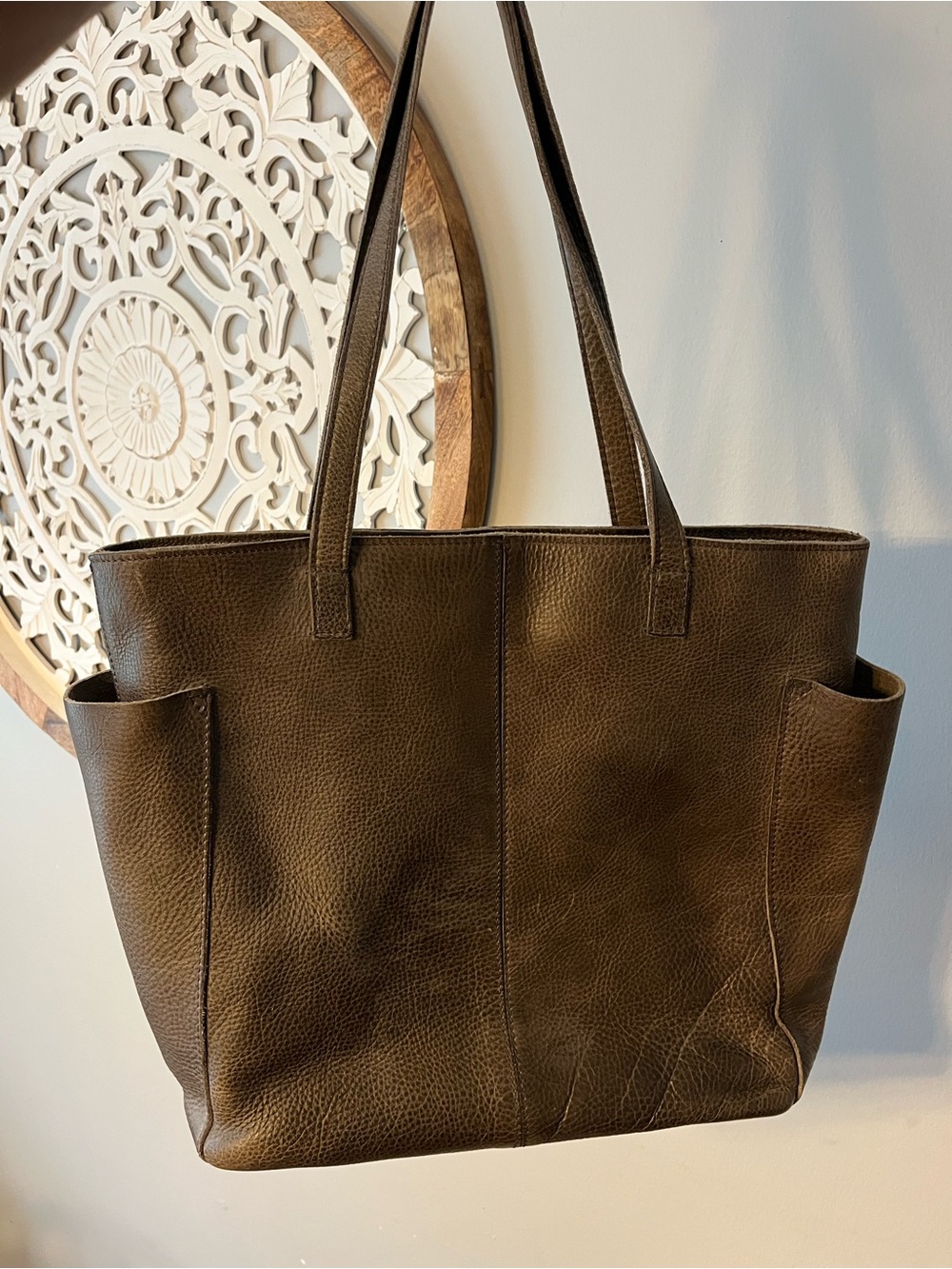 Duluth Trading Co Brown Pebbled Leather Shoulder Tote